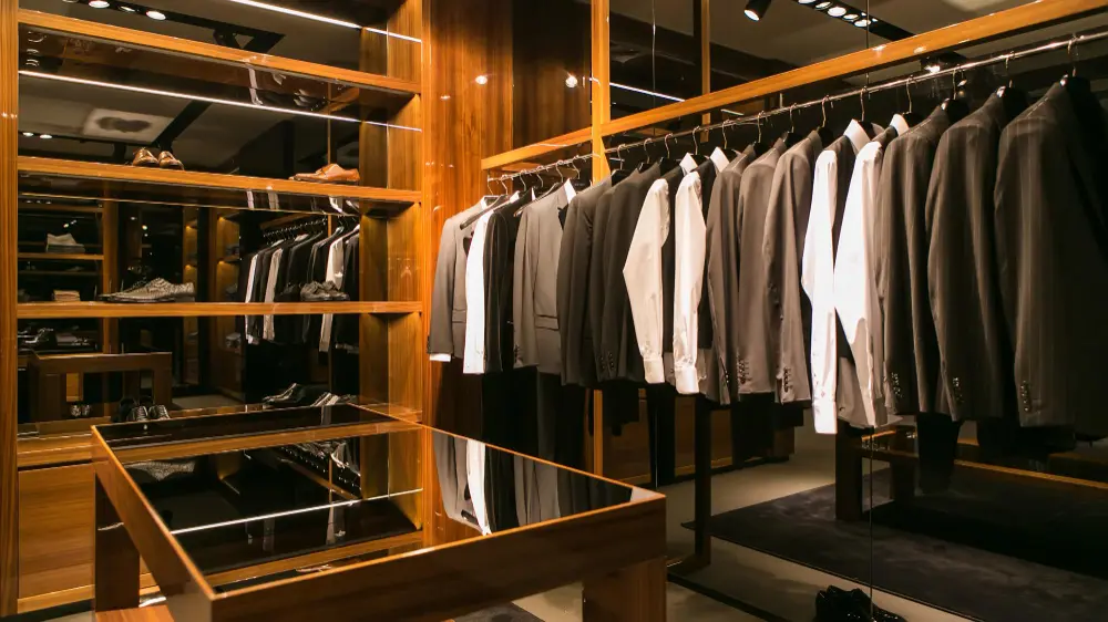Curated wardrobe with tailored businesswear.