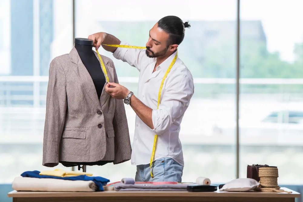 Tailor making alterations to a jacket as part of a personal styling service.